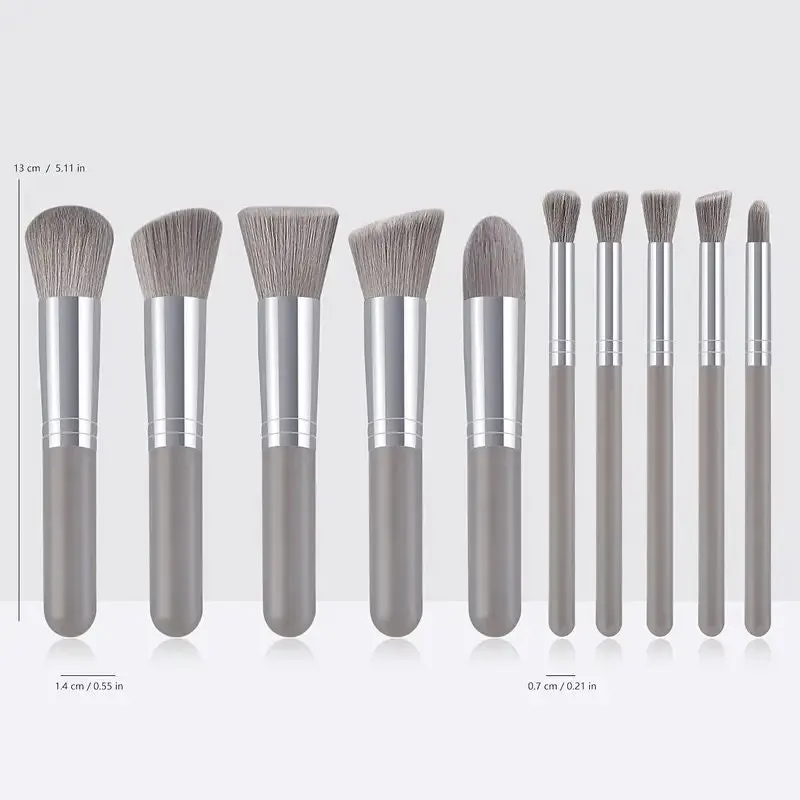 10pcs Silvery Gray Makeup Brushes Set Powder Foundation Blush Contour Concealer