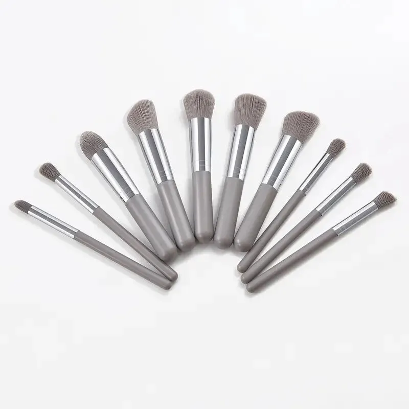 10pcs Silvery Gray Makeup Brushes Set Powder Foundation Blush Contour Concealer