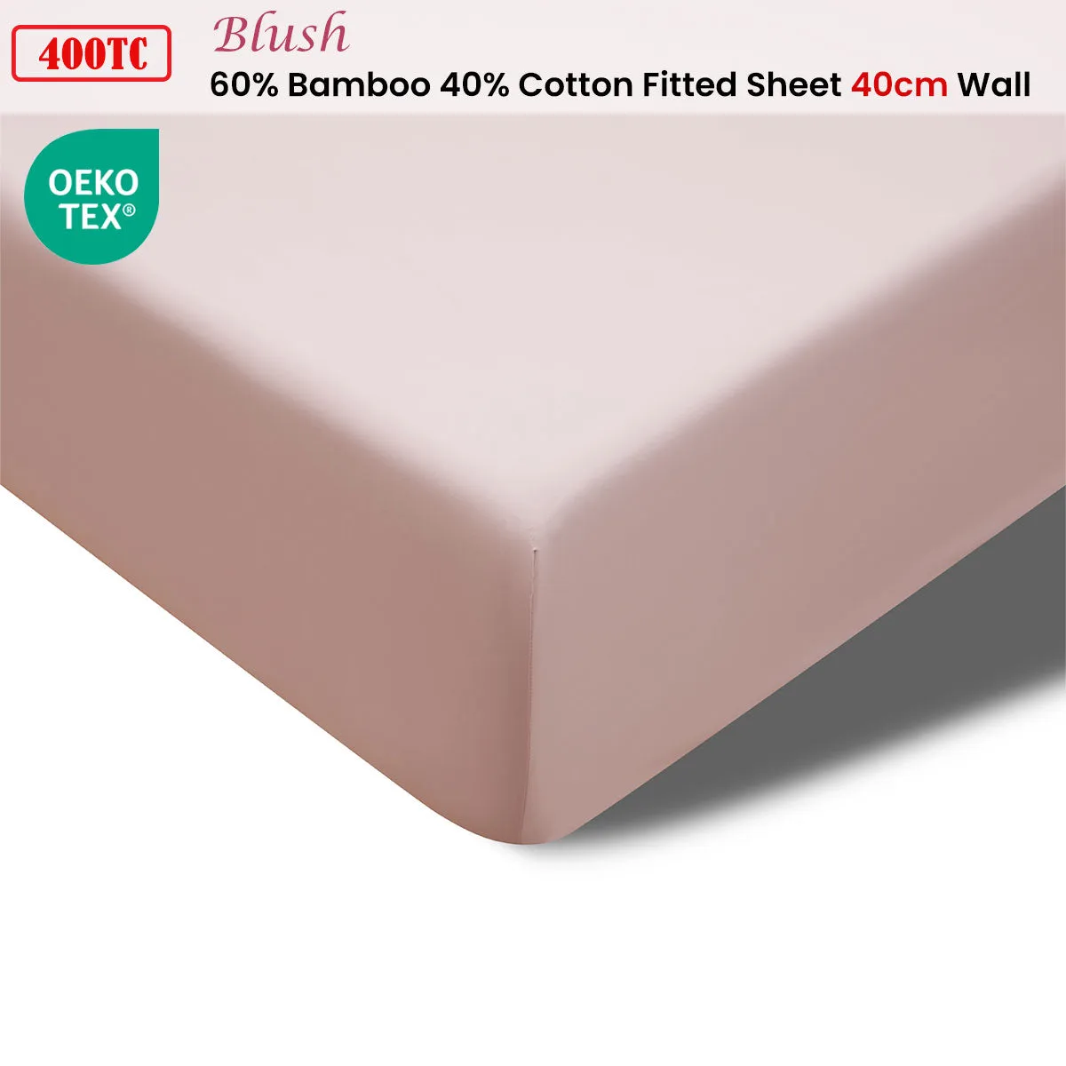 400TC Blush Bamboo Cotton Fitted Sheet | 40cm Wall | King