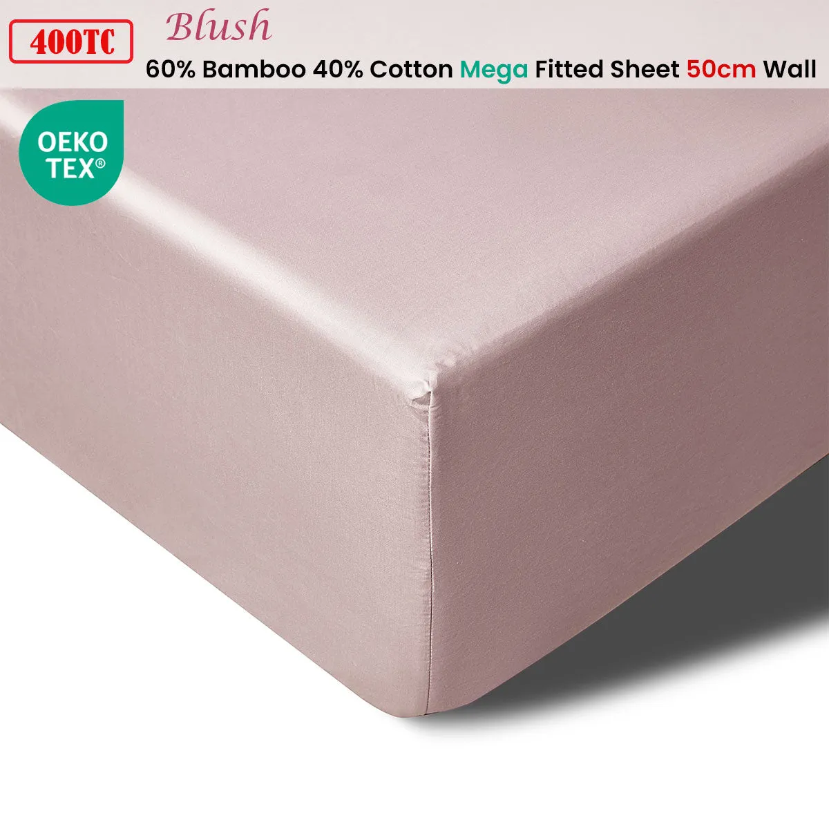 400TC Blush Bamboo Cotton Mega/Super Fitted Sheet | 50cm Wall | King