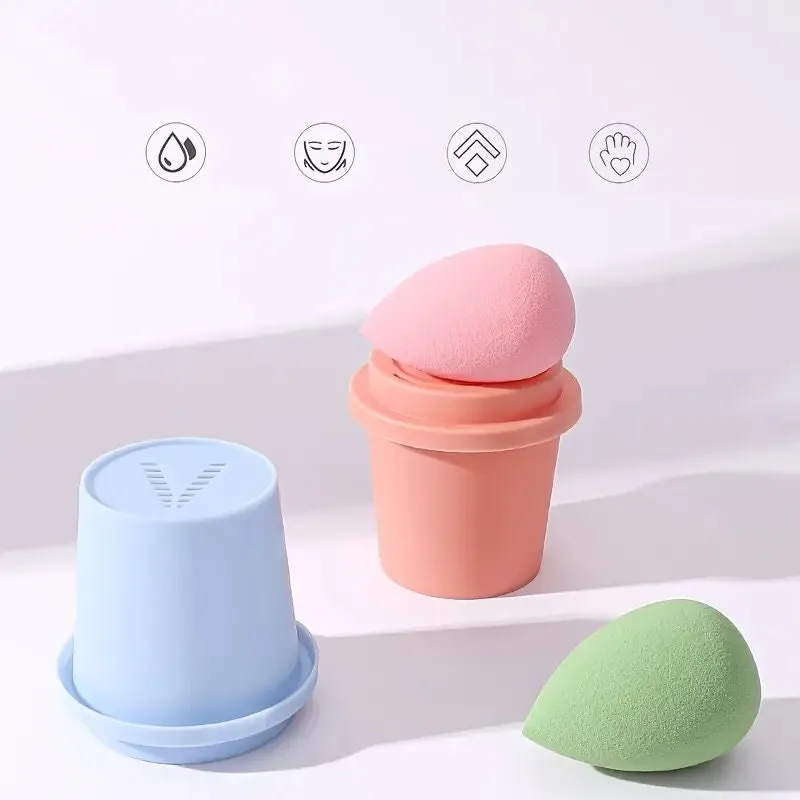 BATENG Non-latex Makeup Sponges With Coffe Cup Storage | Foundation Concealer Applicator Sponge Heart Shaped Durable Sponge Material Soft