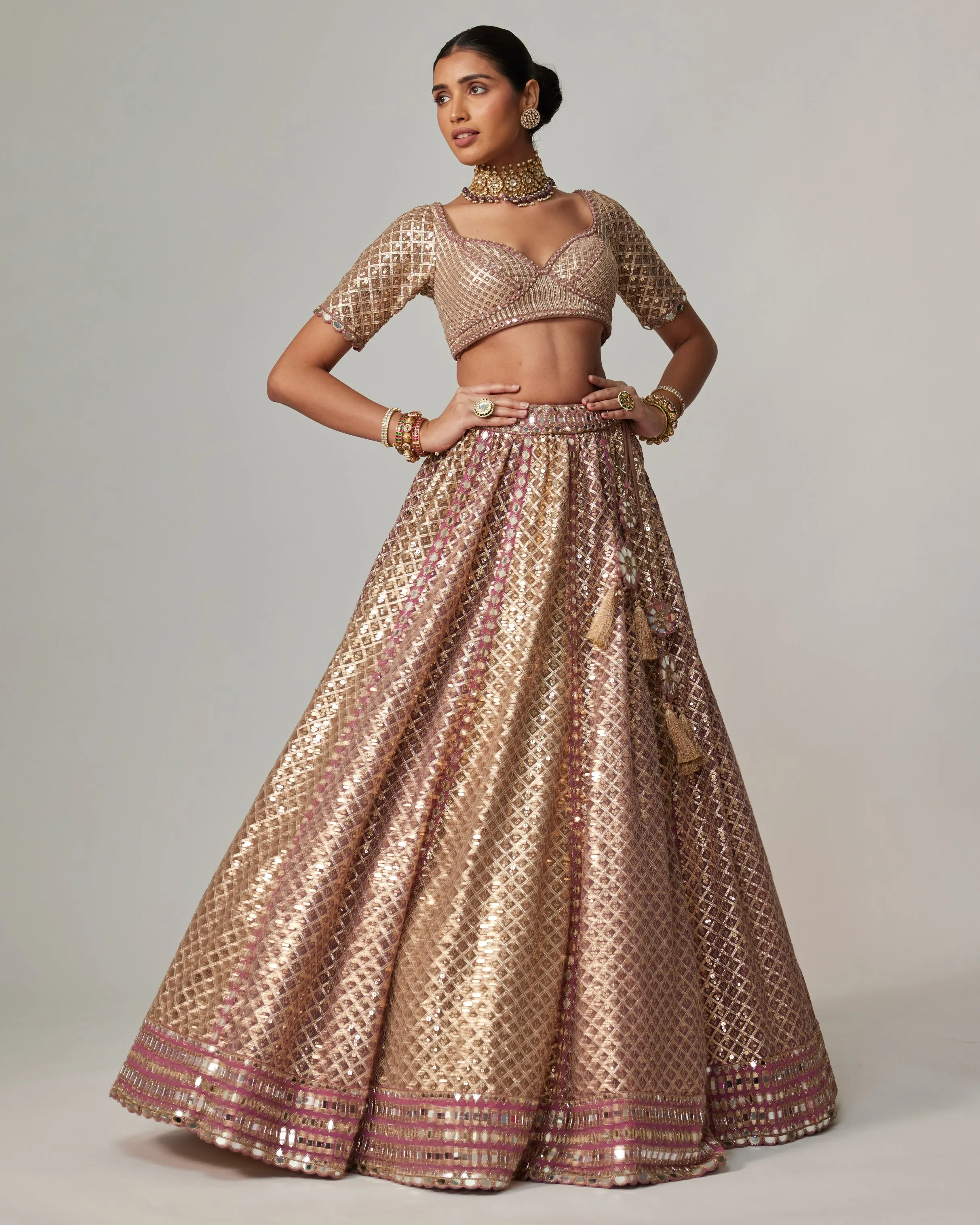 Blush Tone Gota Embroidered Lehenga Set