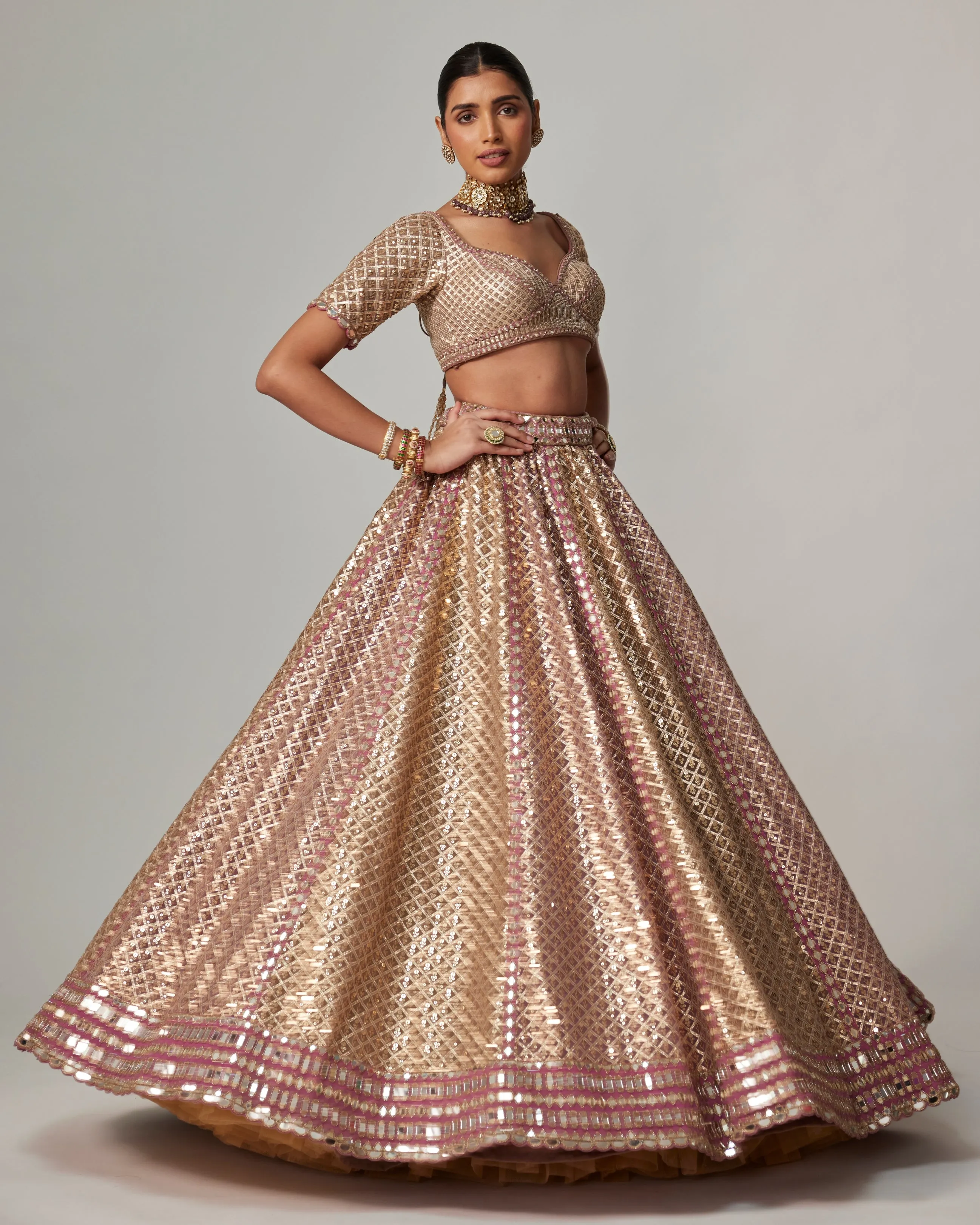 Blush Tone Gota Embroidered Lehenga Set