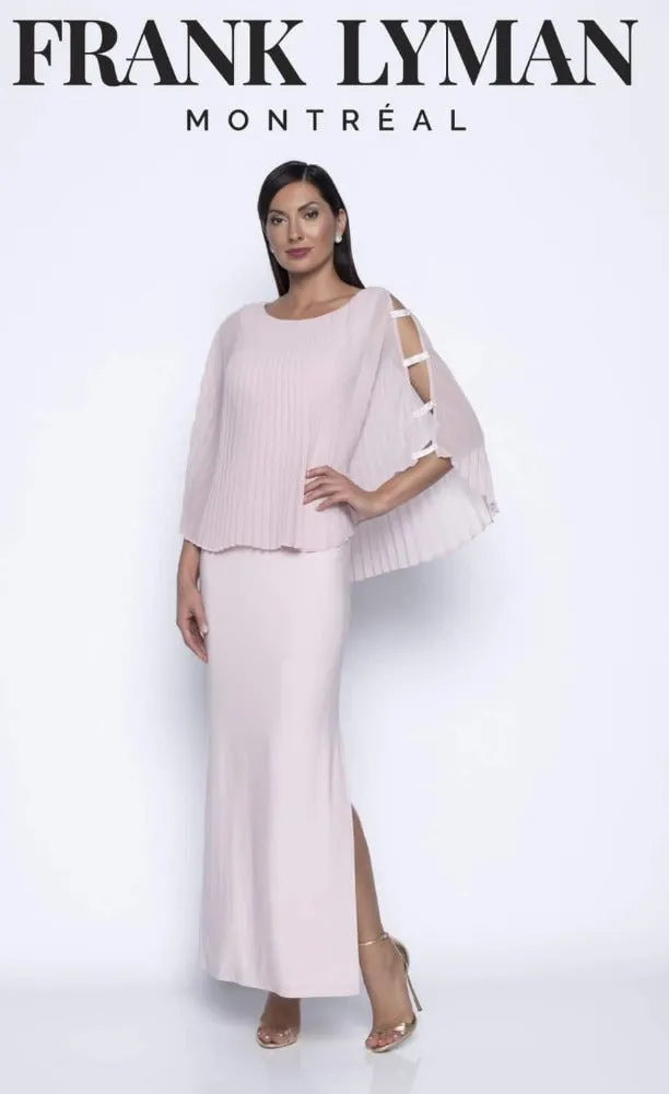 Frank Lyman Long Dress Blush Rhinestone Sleeves Style 208016