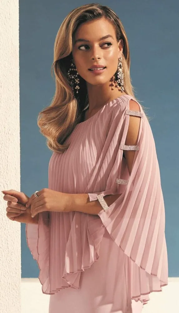 Frank Lyman Long Dress Blush Rhinestone Sleeves Style 208016