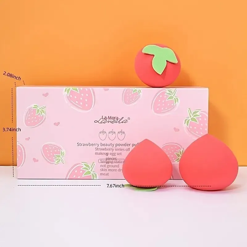 Fruit Puff Set Of 3 Pieces | Strawberry Puff Gift Set | Suitable For Foundation And Makeup Puffs | Creams | Powders | Concealers