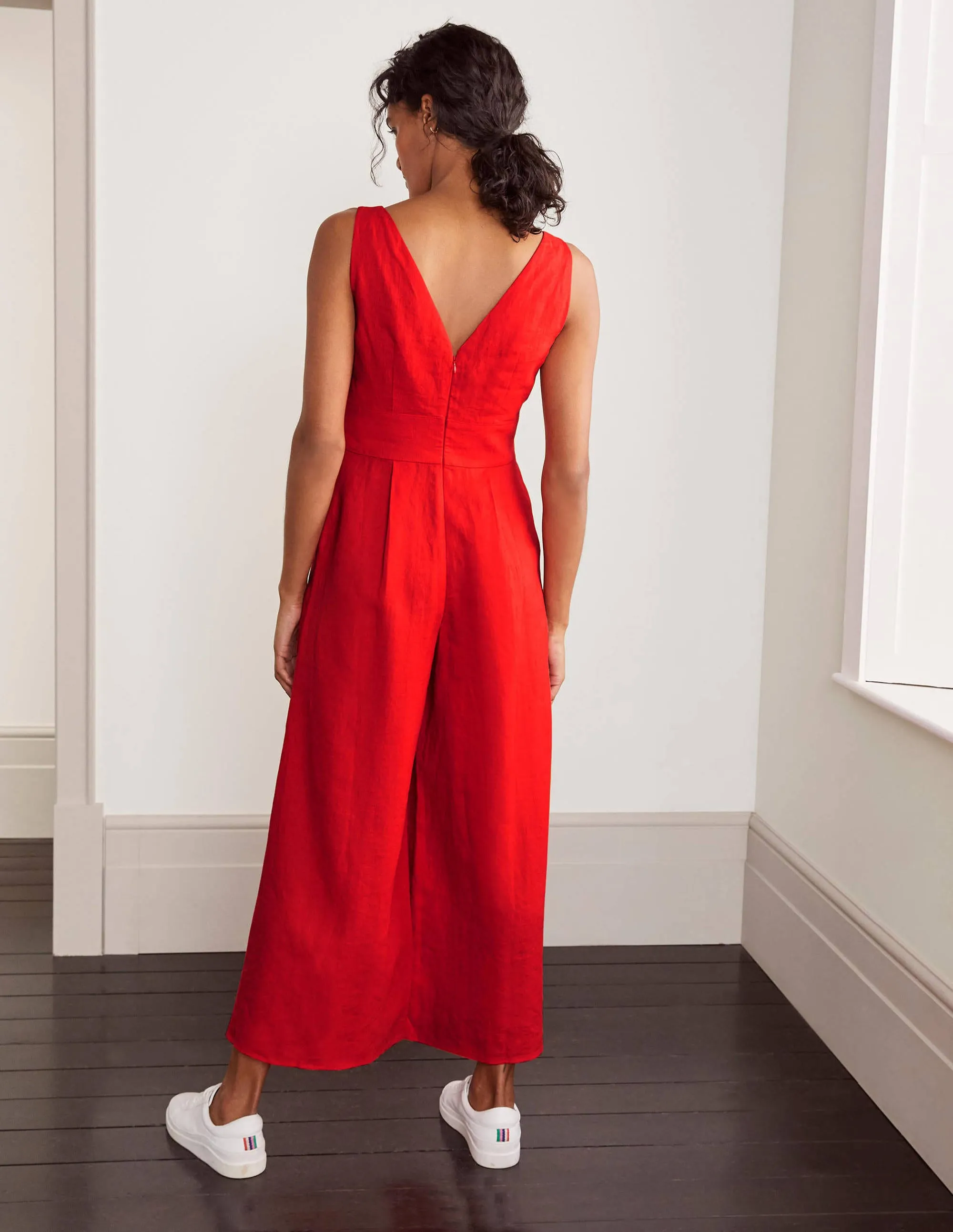 Jemima Linen Jumpsuit-Cherry Red