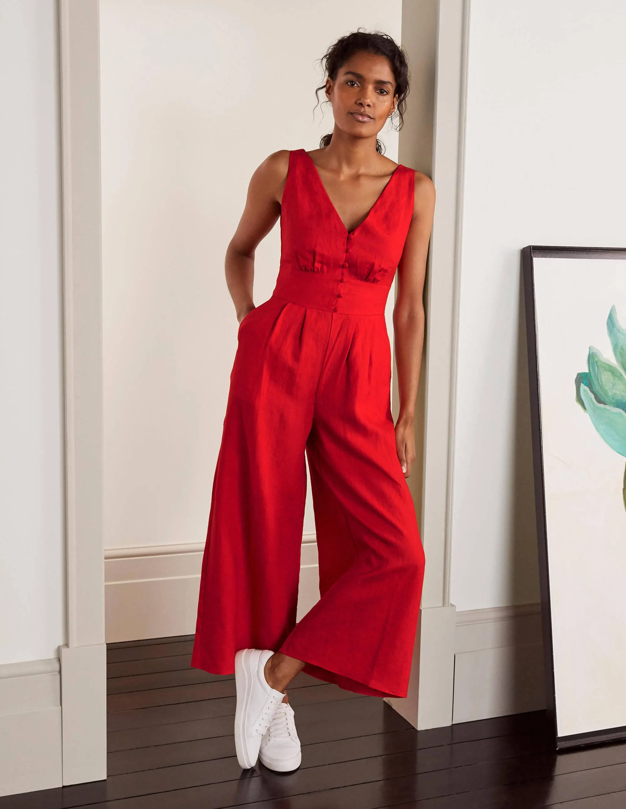 Jemima Linen Jumpsuit-Cherry Red