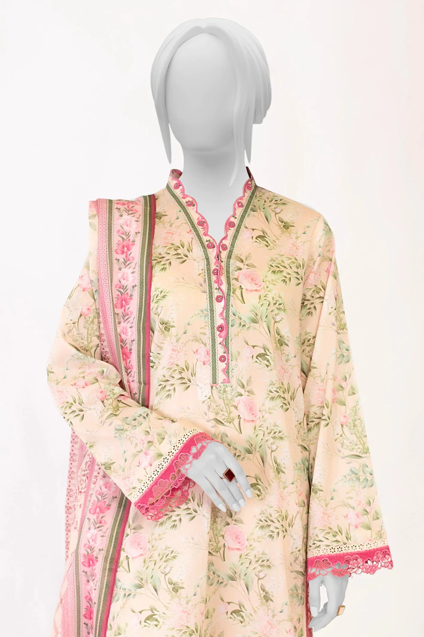 Light Peach 3PC Unstitched Printed