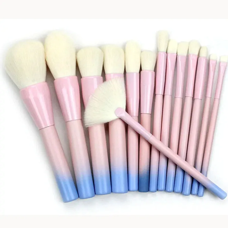 Pink Green Gradient Makeup Brushes Set