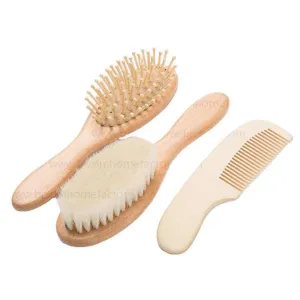 Wooden Baby Hair Brush Set Natural-مجموعة فرشاة