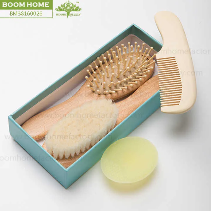 Wooden Baby Hair Brush Set Natural-مجموعة فرشاة